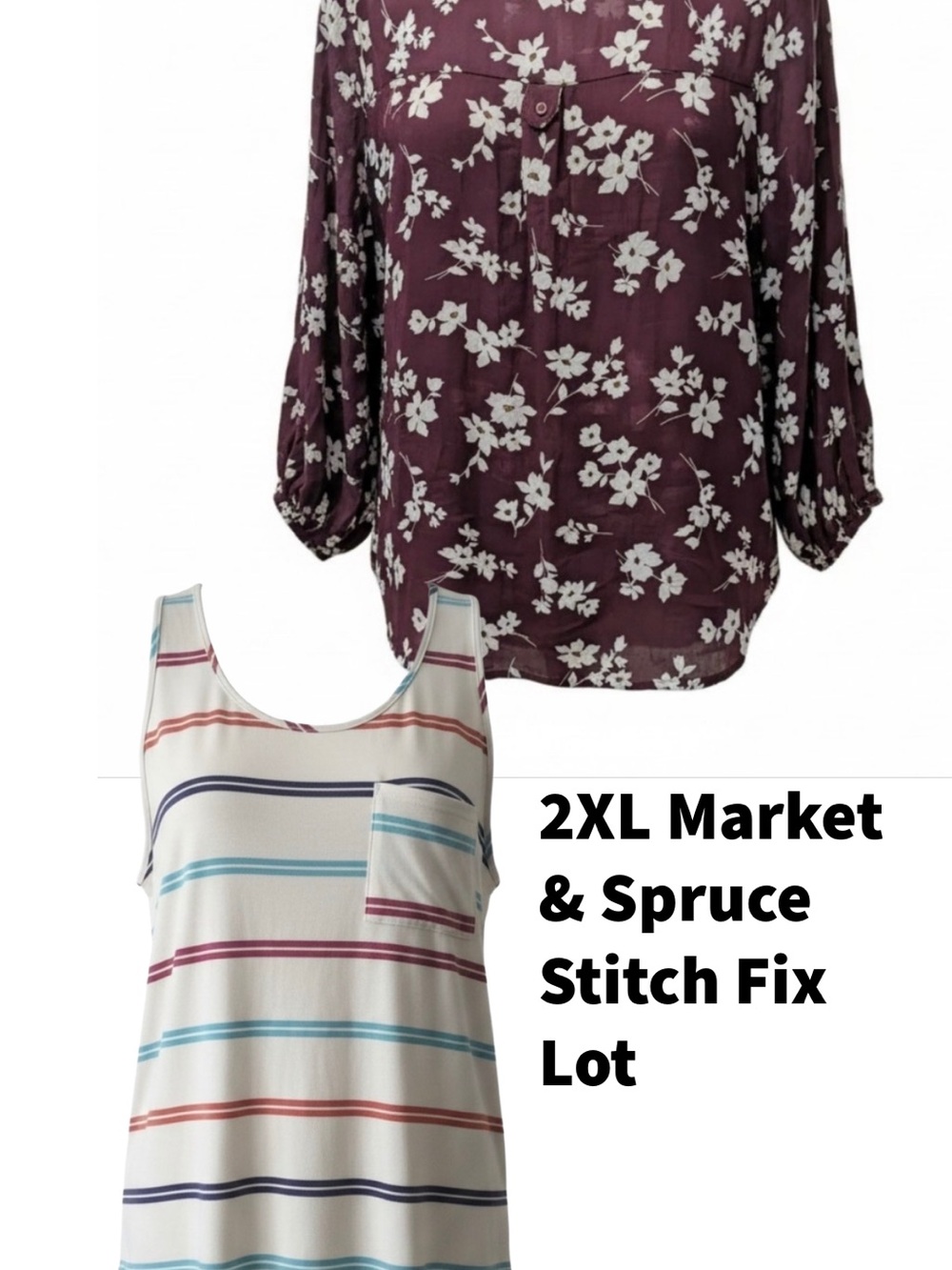 ⁠LOT OF 2 Market & Spruce Stitch Fix Tops 2XL Floral Blouse Striped Pocket Tank